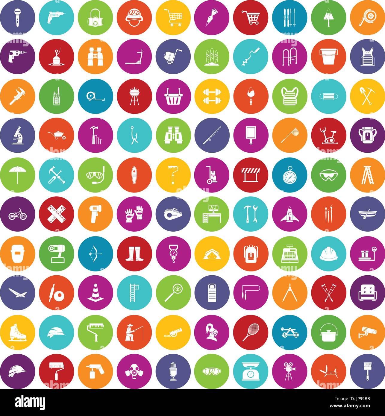 100 tackle icons set color Stock Vector