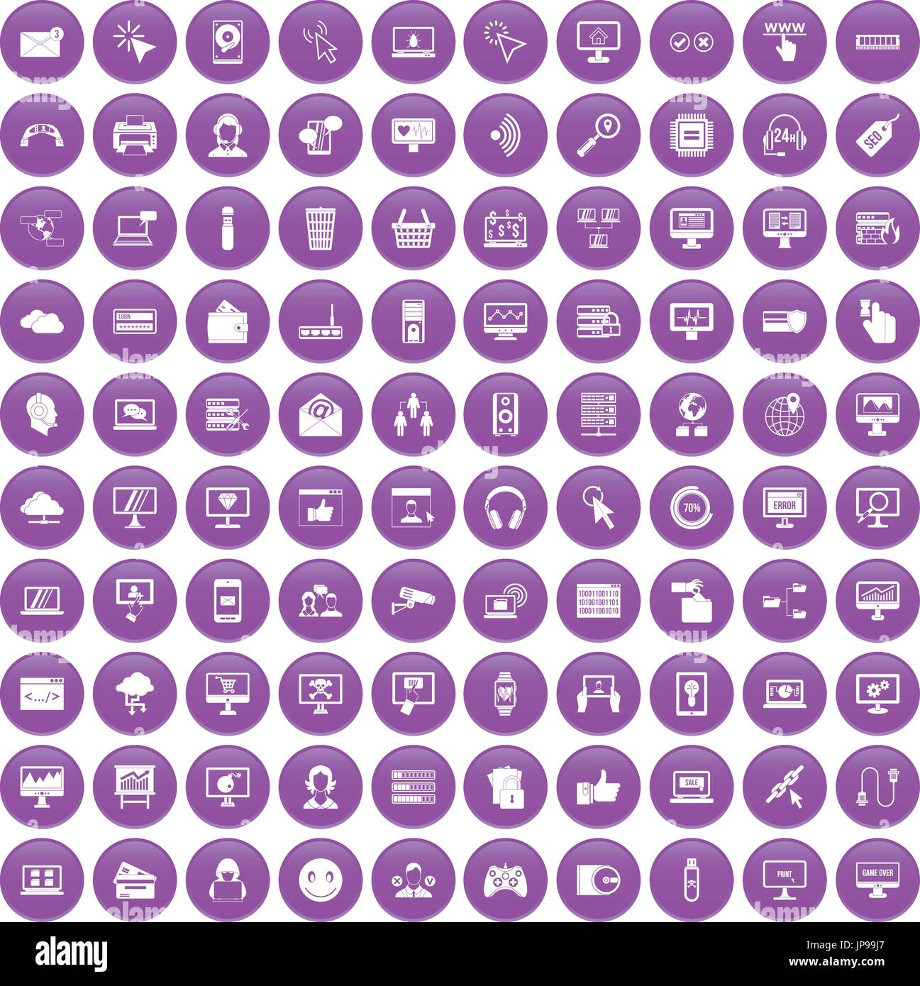 100 internet icons set purple Stock Vector