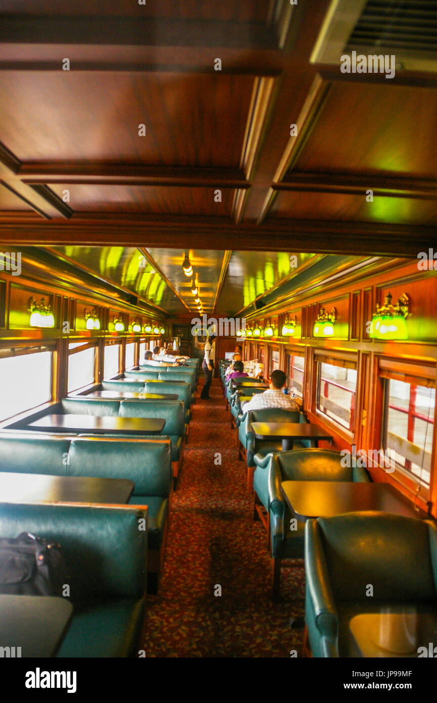 Images of the inside of the panama canal railway passenger car traveling from Panama City to Colon Stock Photo