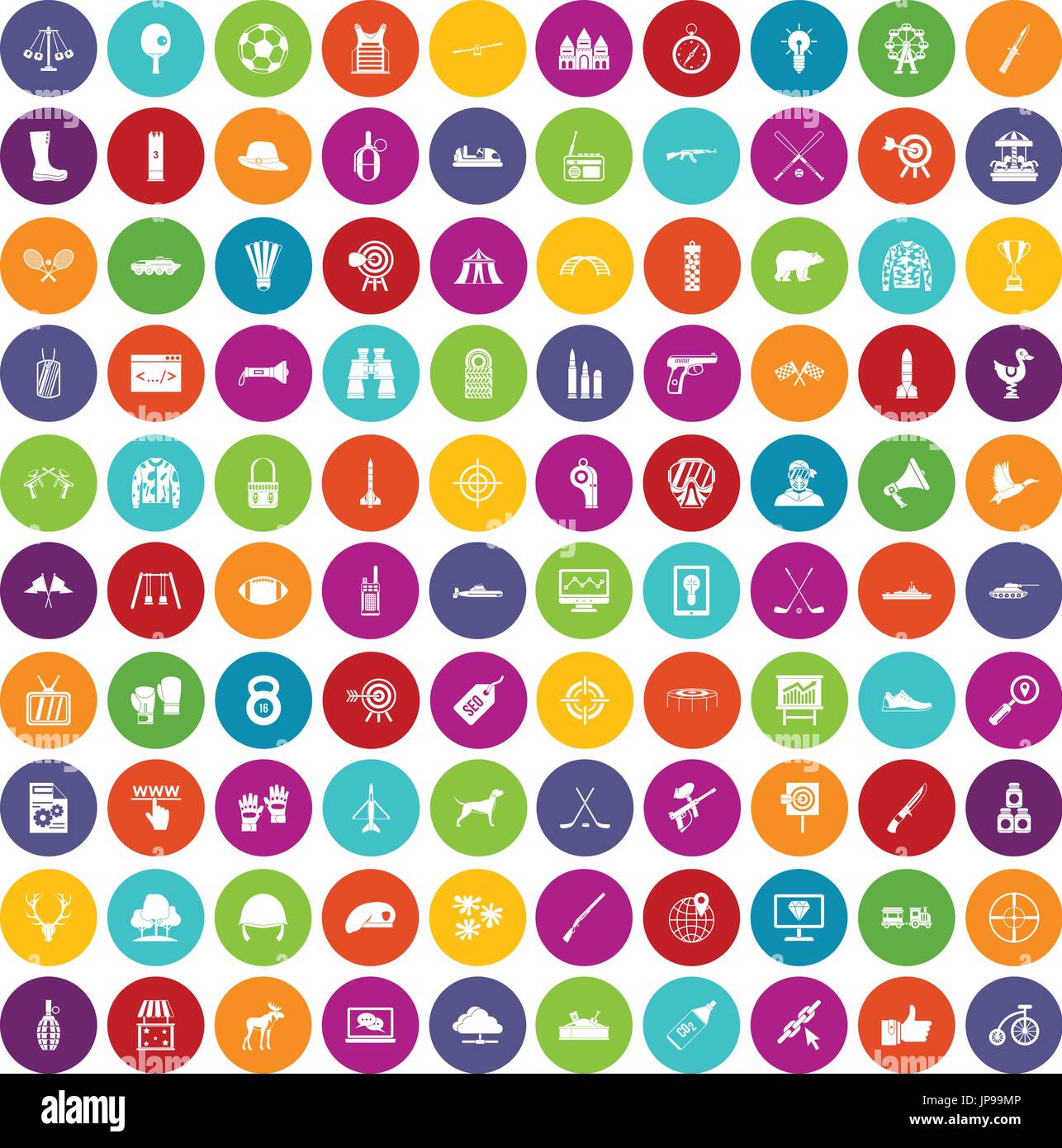 100 target icons set color Stock Vector