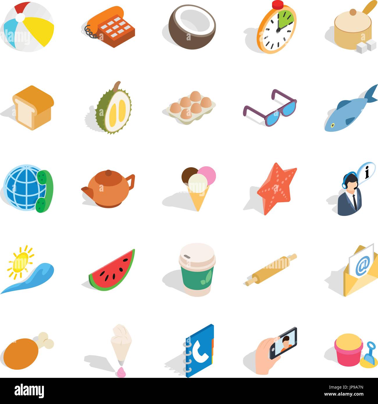 Tea time icons set, isometric style Stock Vector