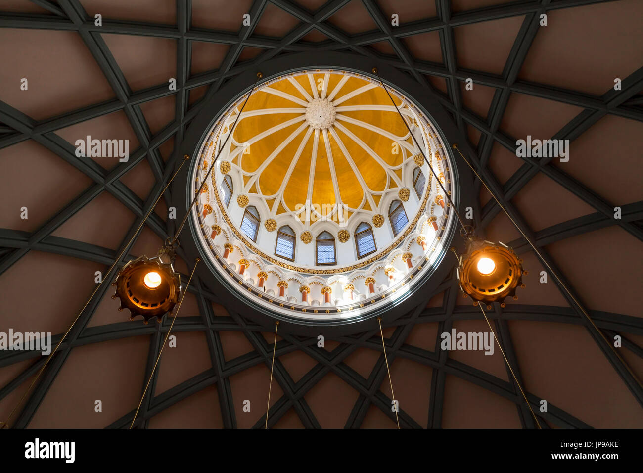 The cupola in the centre of the ceiling in the Library of Parliament inside the Centre Block the main building of the Canadian parliamentary complex. Stock Photo