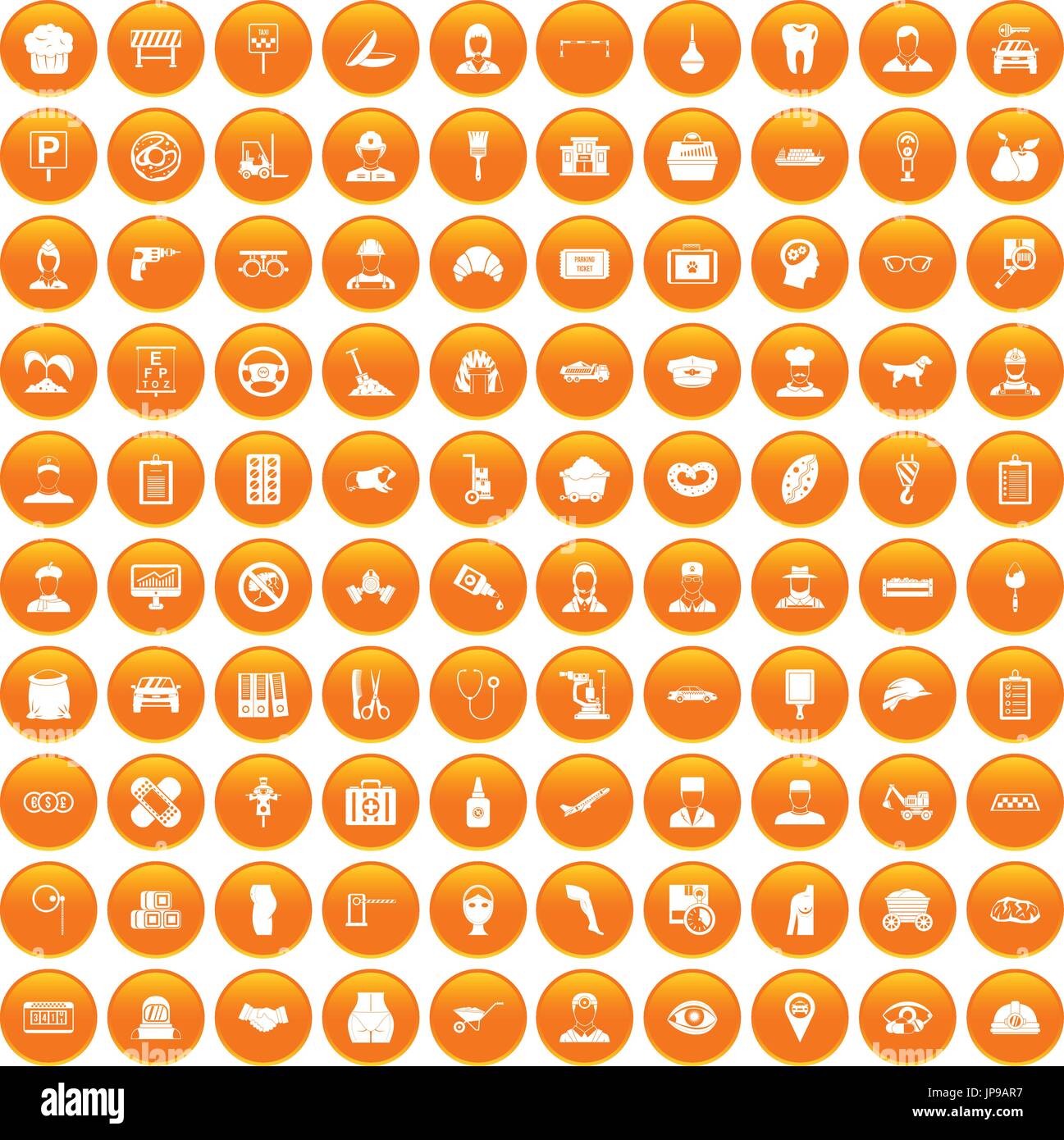 100 favorite work icons set orange Stock Vector