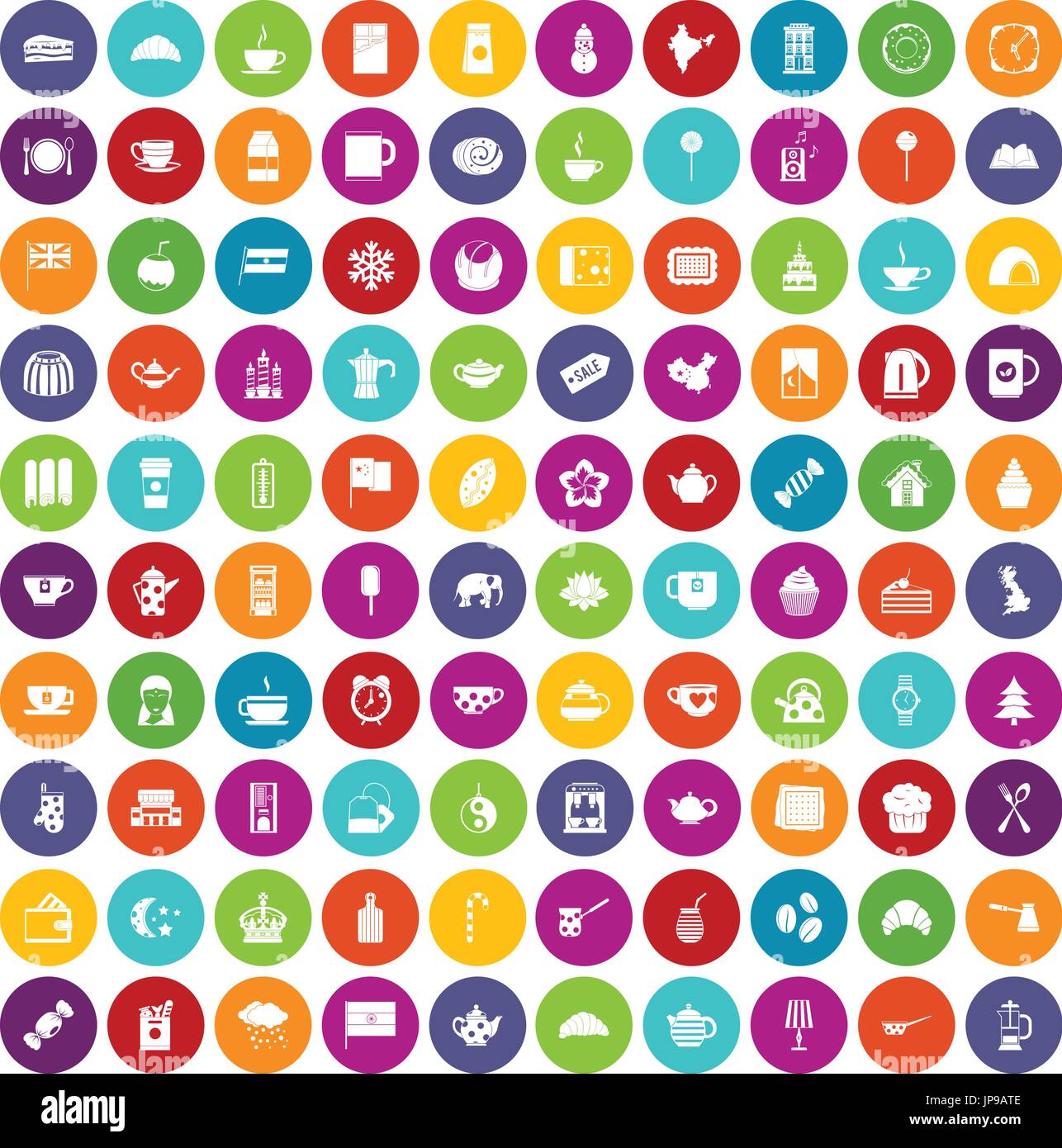 100 tea cup icons set color Stock Vector