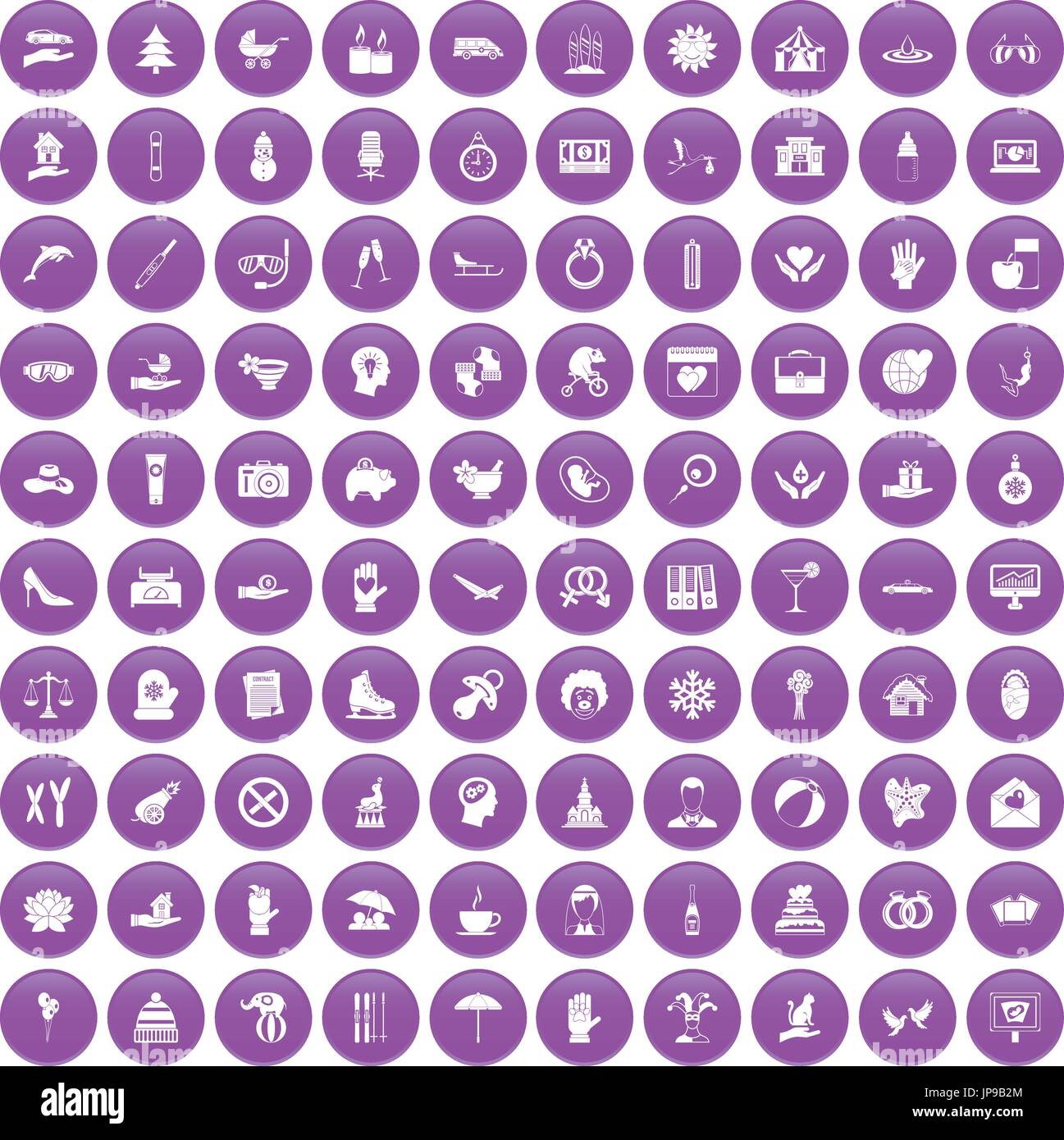100 joy icons set purple Stock Vector