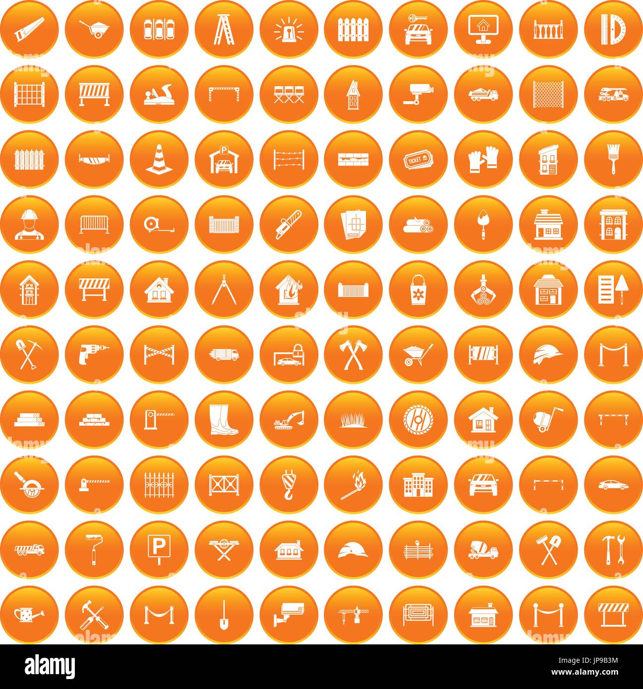 100 fence icons set orange Stock Vector