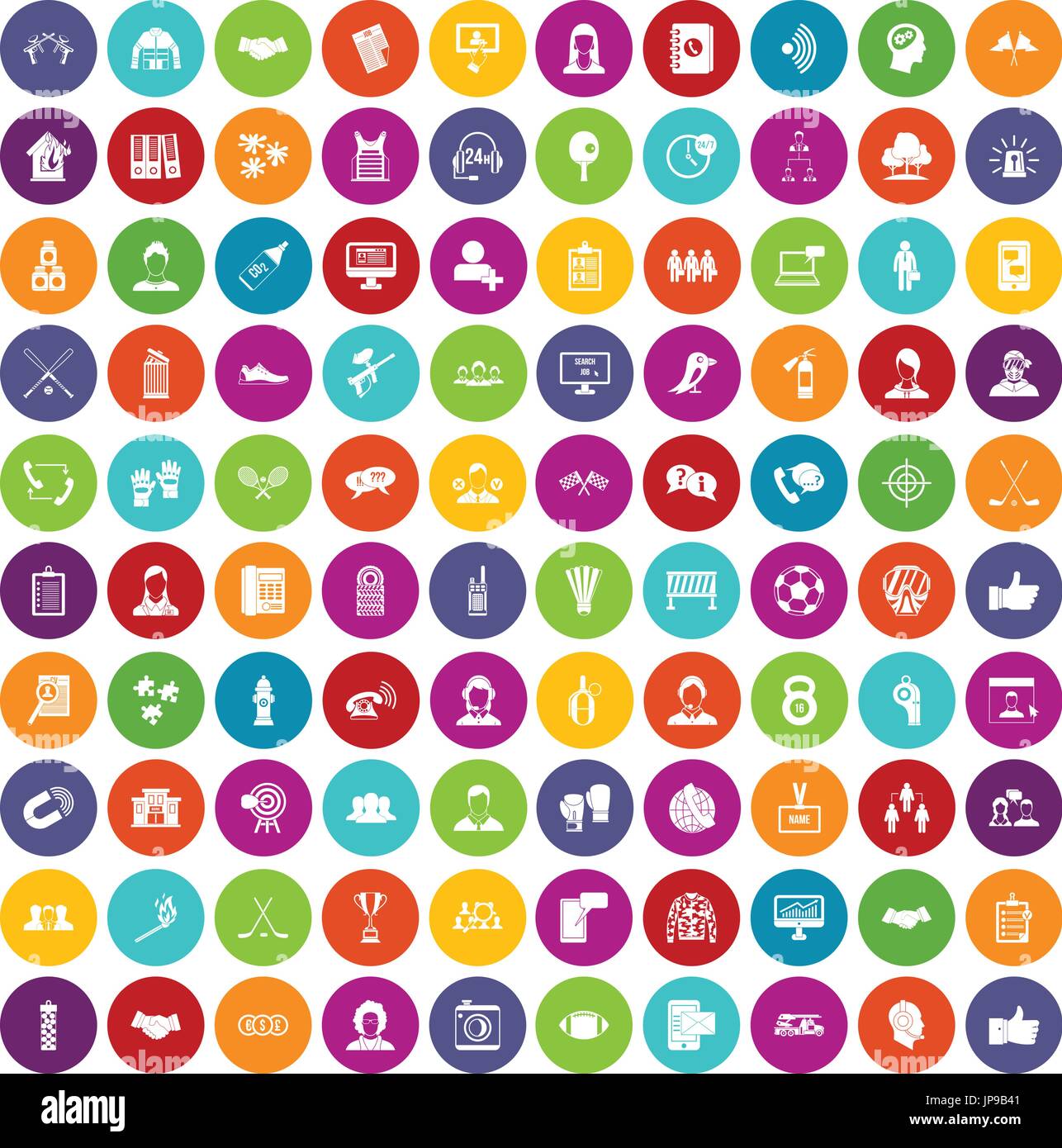 100 team icons set color Stock Vector