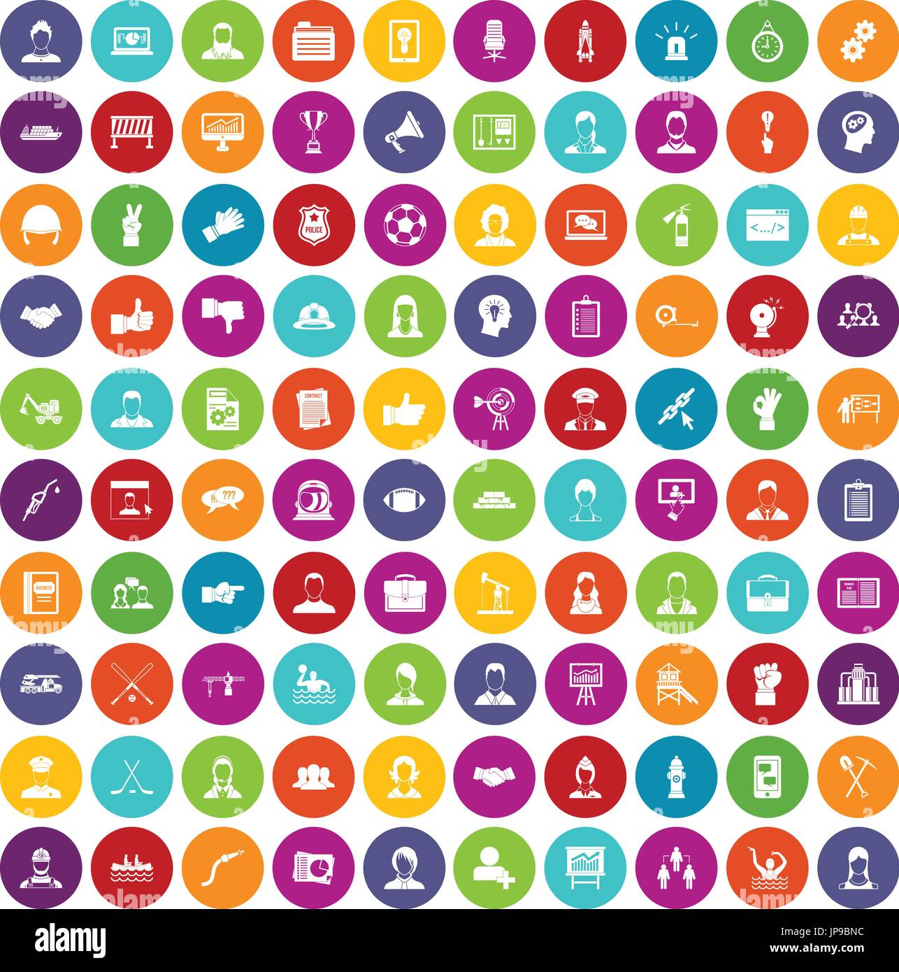 100 team work icons set color Stock Vector
