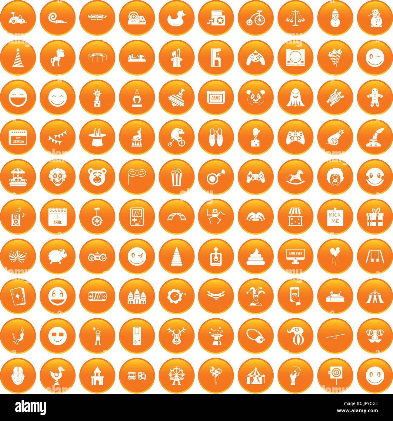 100 funny icons set orange Stock Vector