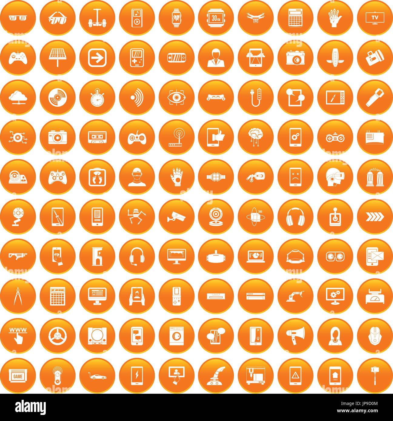 100 gadget icons set orange Stock Vector