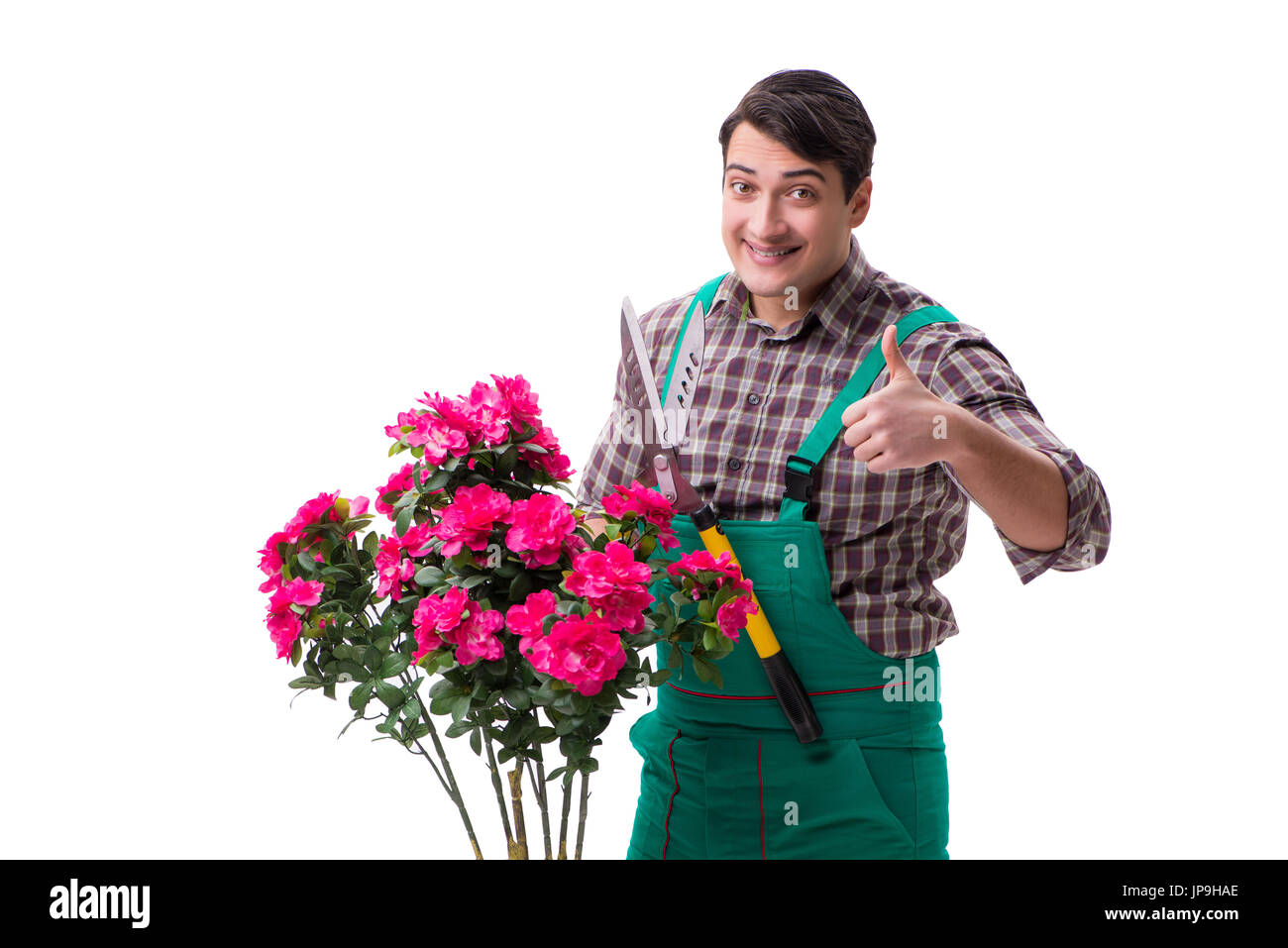 Young man gardener isolated on white Stock Photo - Alamy