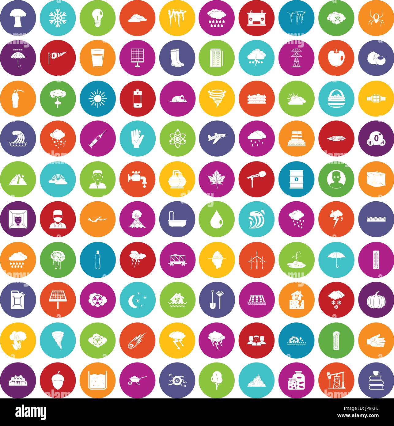 100 thunderstorm icons set color Stock Vector