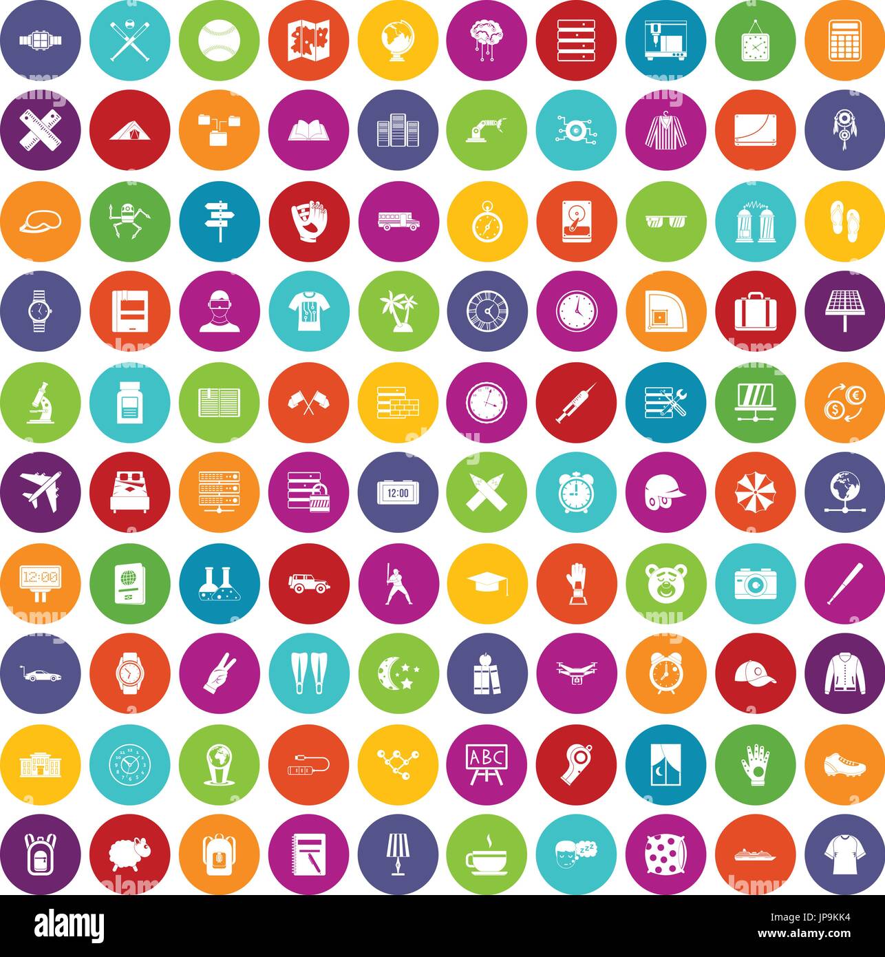 100 time icons set color Stock Vector