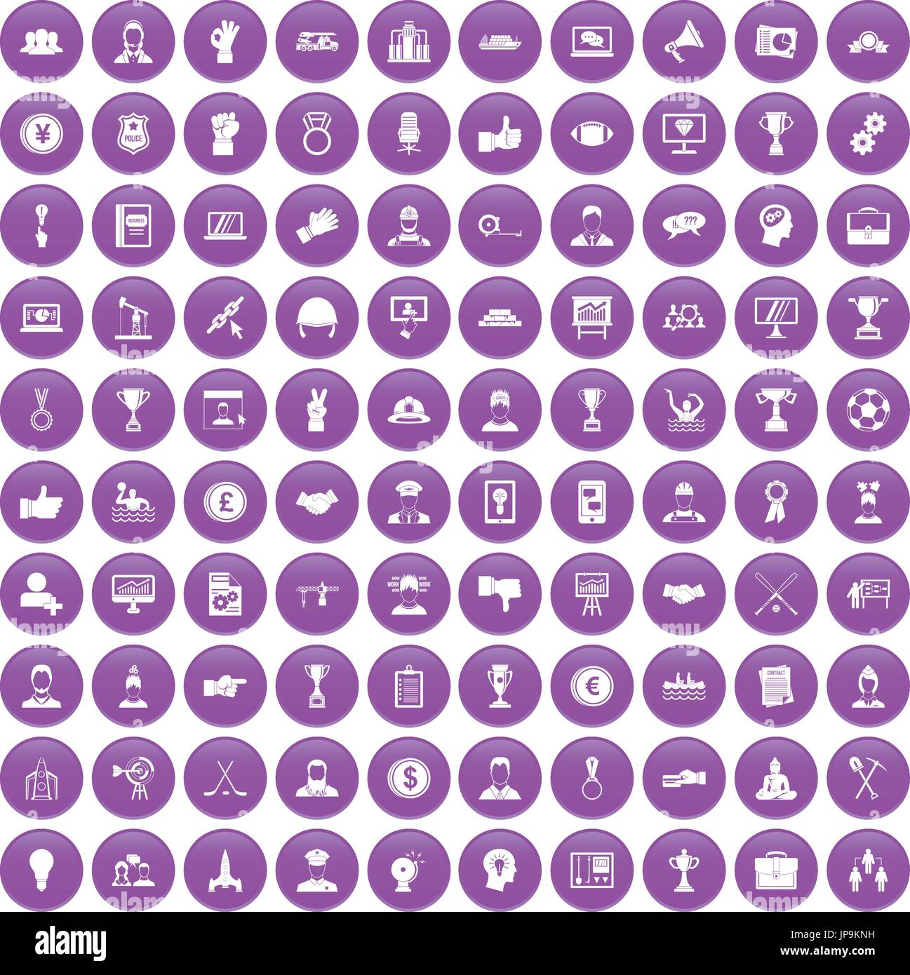 100 leadership icons set purple Stock Vector