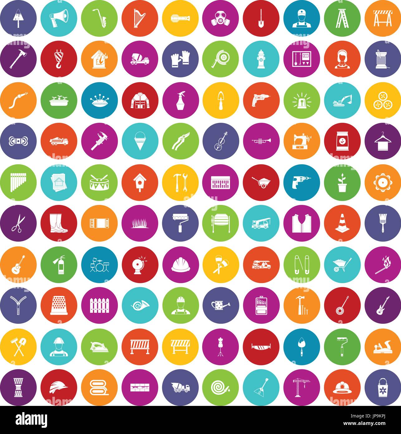 100 tools icons set color Stock Vector