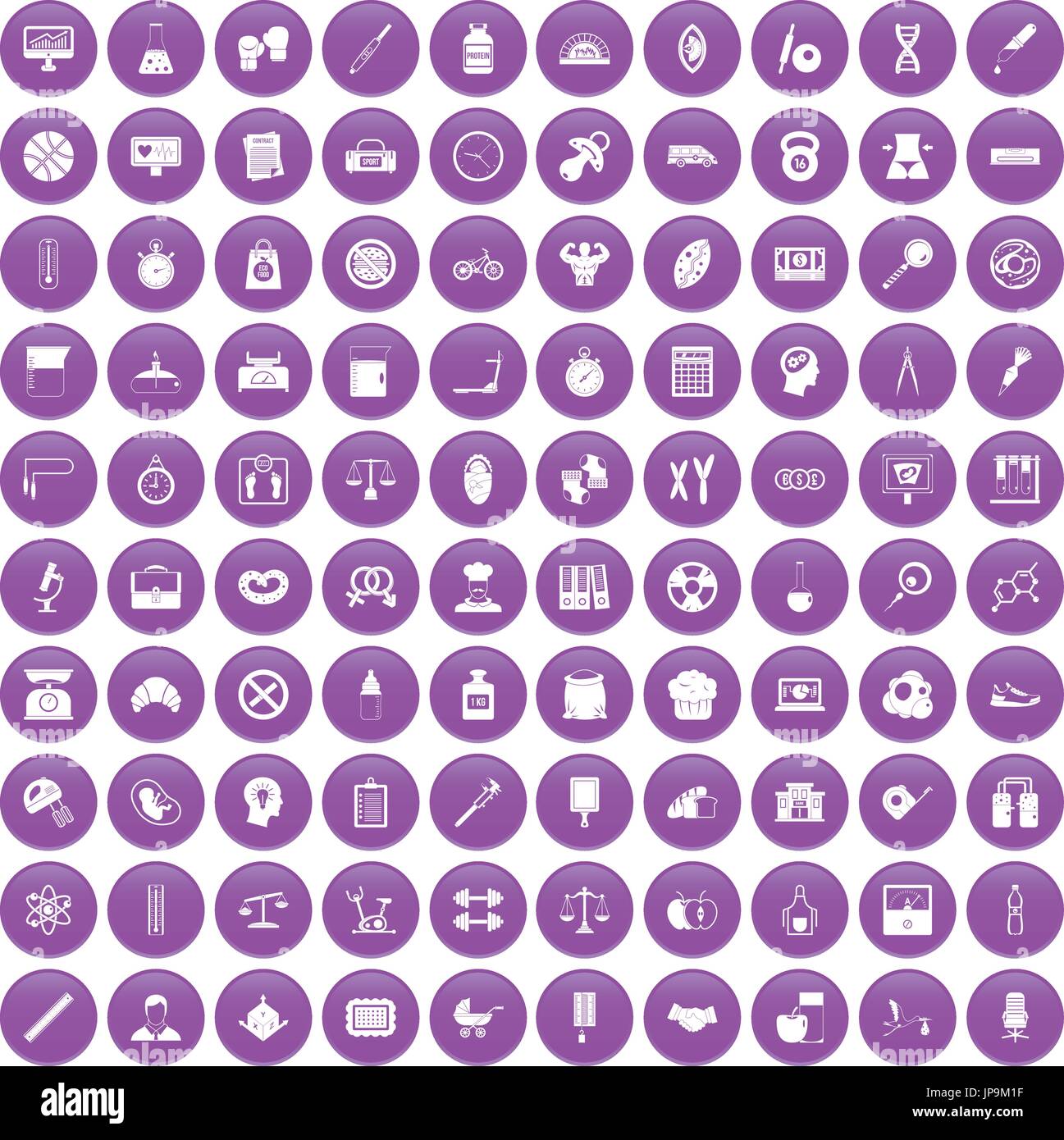 100 libra icons set purple Stock Vector