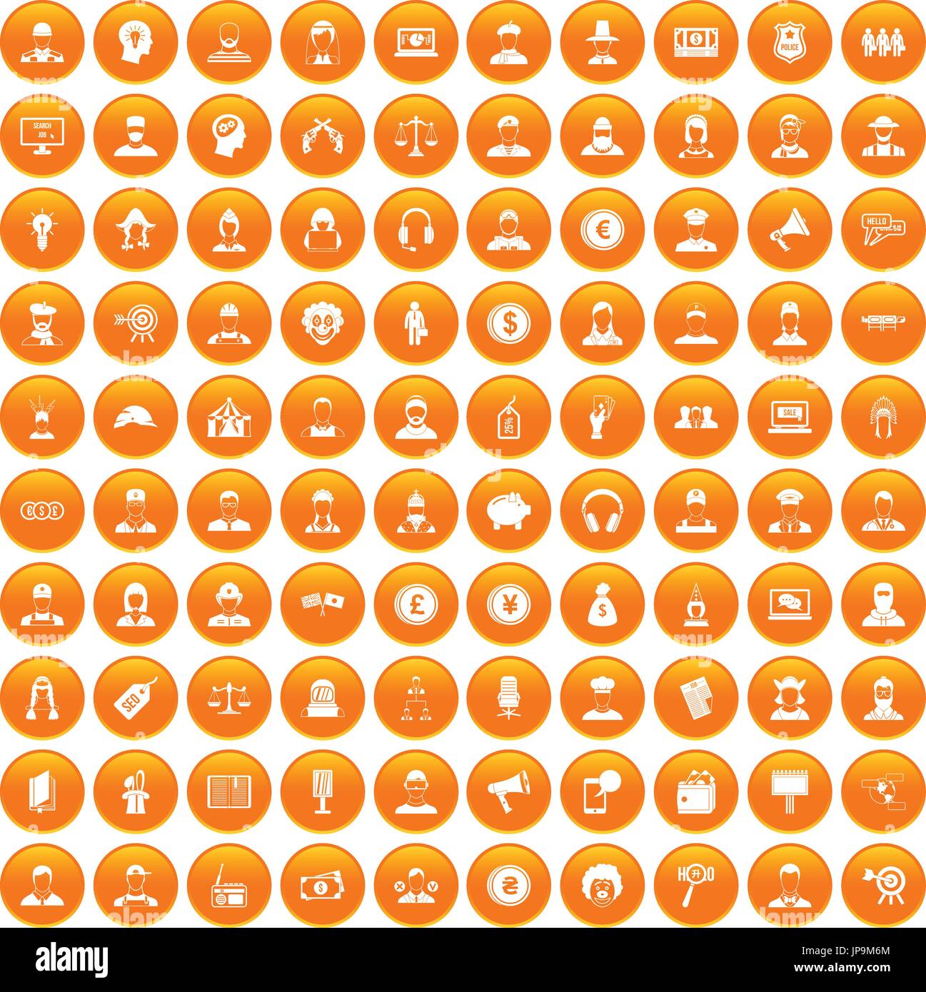 100 headhunter icons set orange Stock Vector