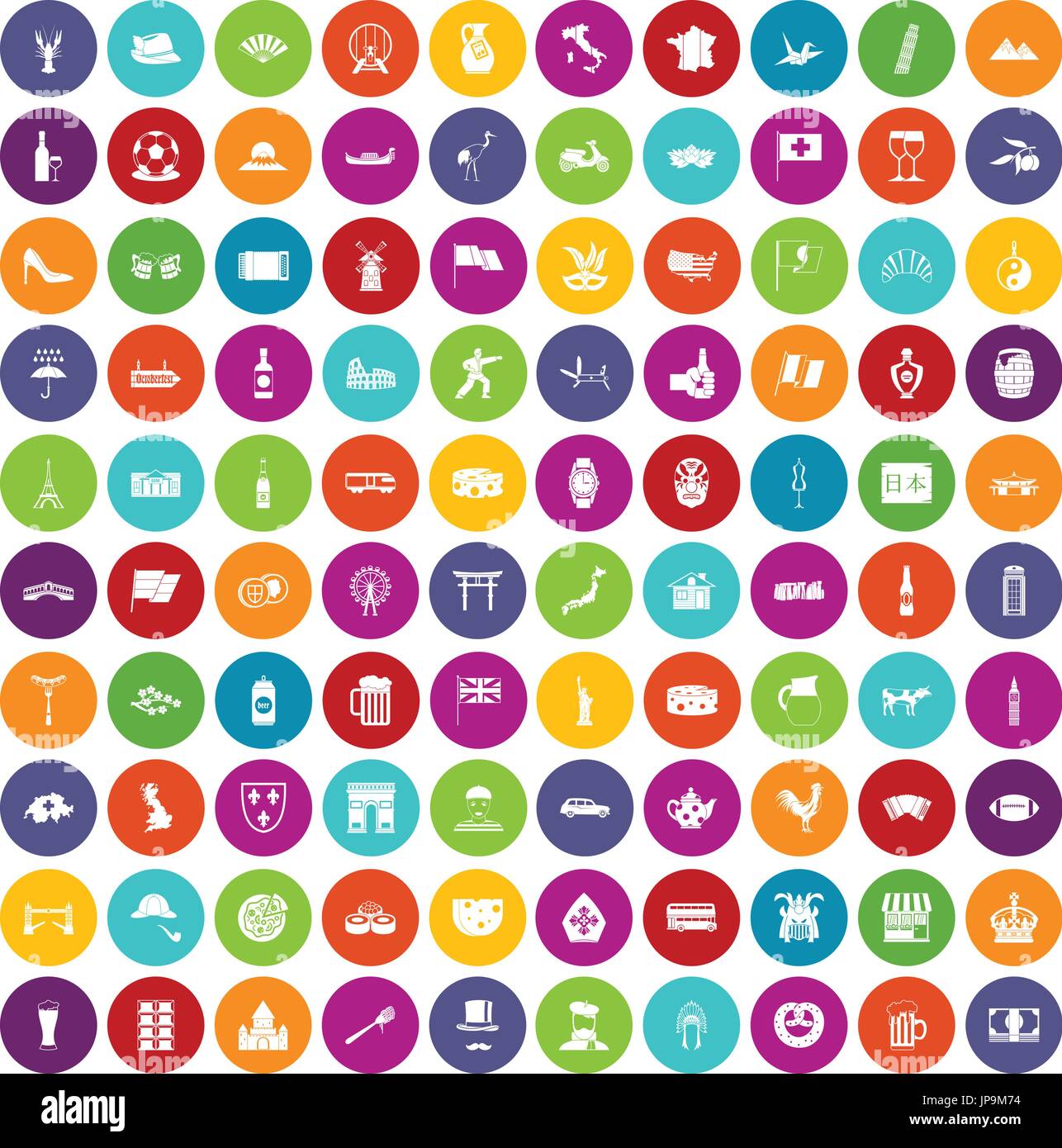 100 tourist attractions icons set color Stock Vector Image & Art - Alamy