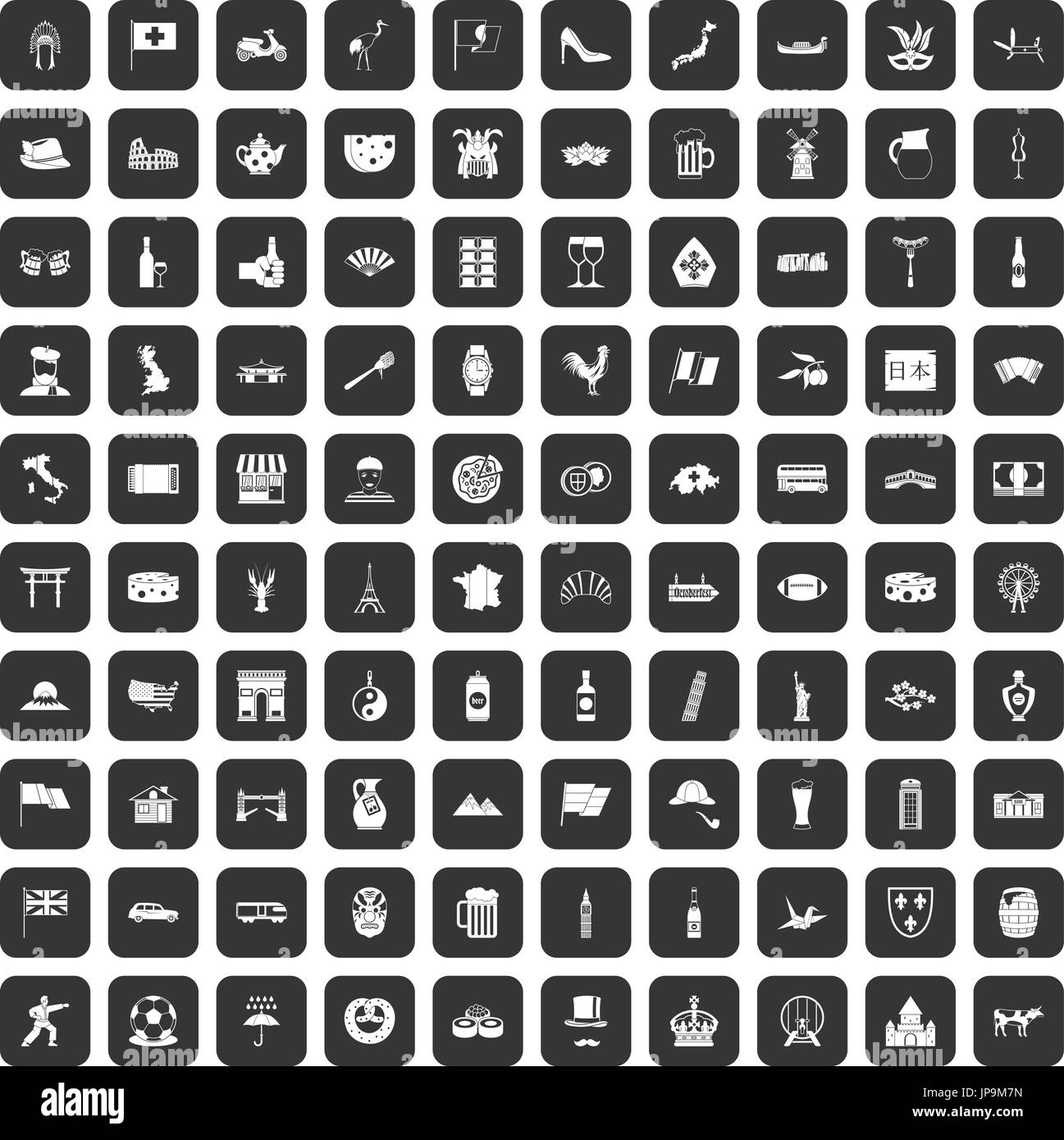 100 tourist attractions icons set black Stock Vector Image & Art - Alamy