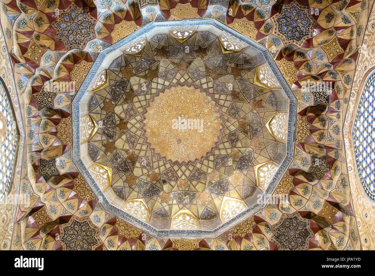 KERMAN, IRAN - APRIL 19, 2015: ceiling of Ganjali Khan Mosque, Kerman, Iran Stock Photo