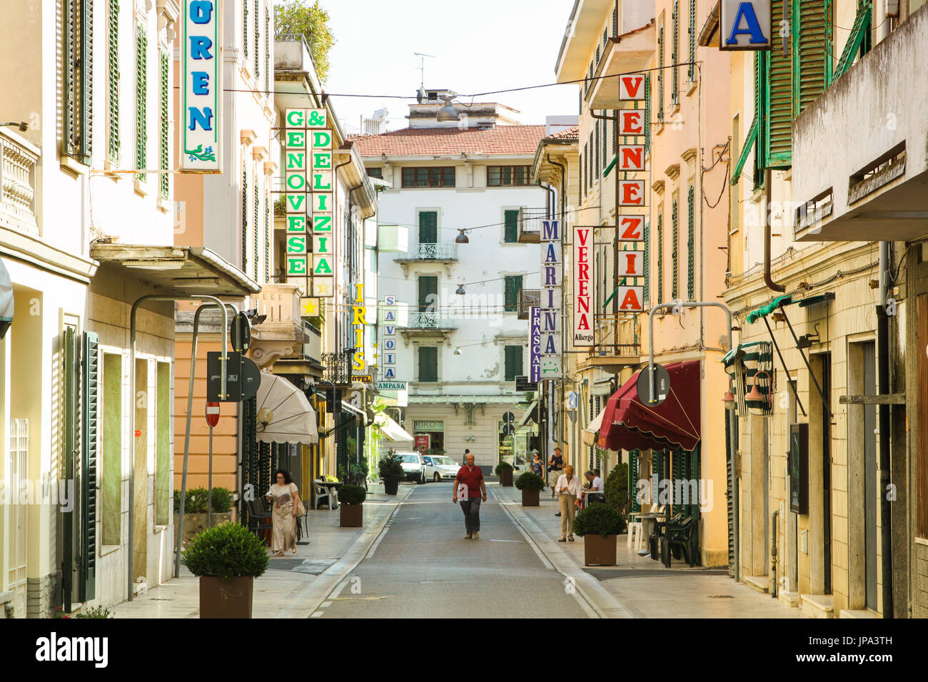 PISA, Italy - JUNE 21, 2017 - Editorial photo of ordinary narrow street of Montecatini Terme, famous touristic destination in Italy on June 21, 2017. Stock Photo