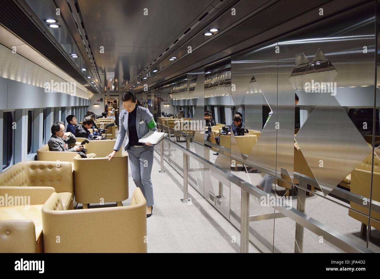 Photo taken April 11, 2016, shows the inside of a special bullet train ...