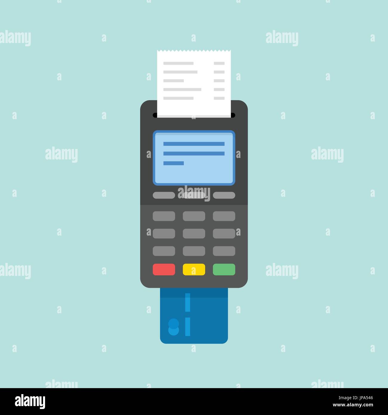 Payment by credit card using POS terminal. Flat illustration. Stock Vector
