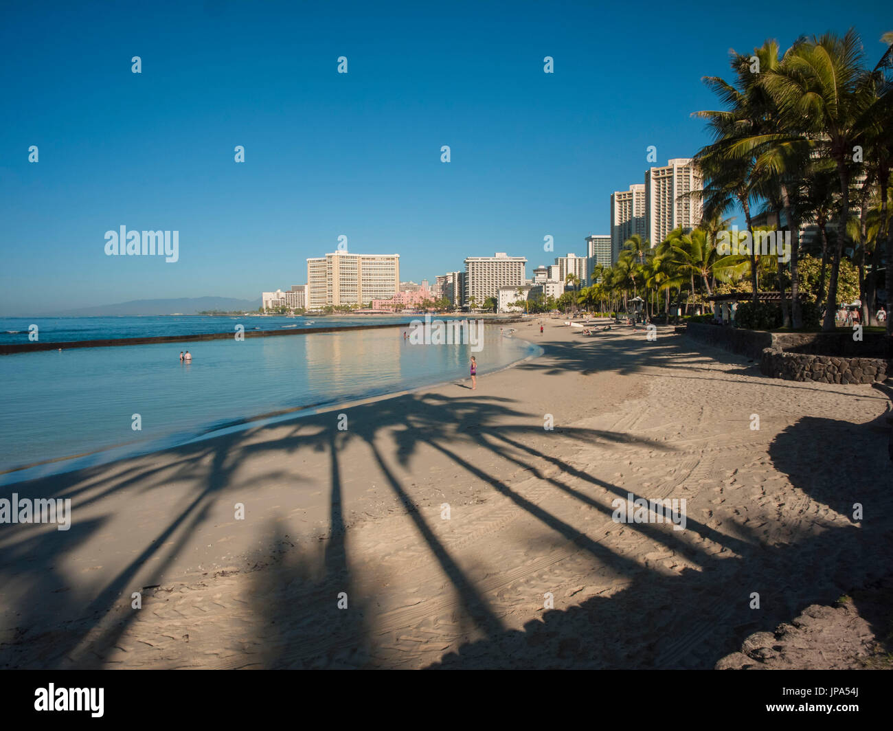 Beachfront, Waikiki Beach, Honolulu, Hawaii, Stock Photo