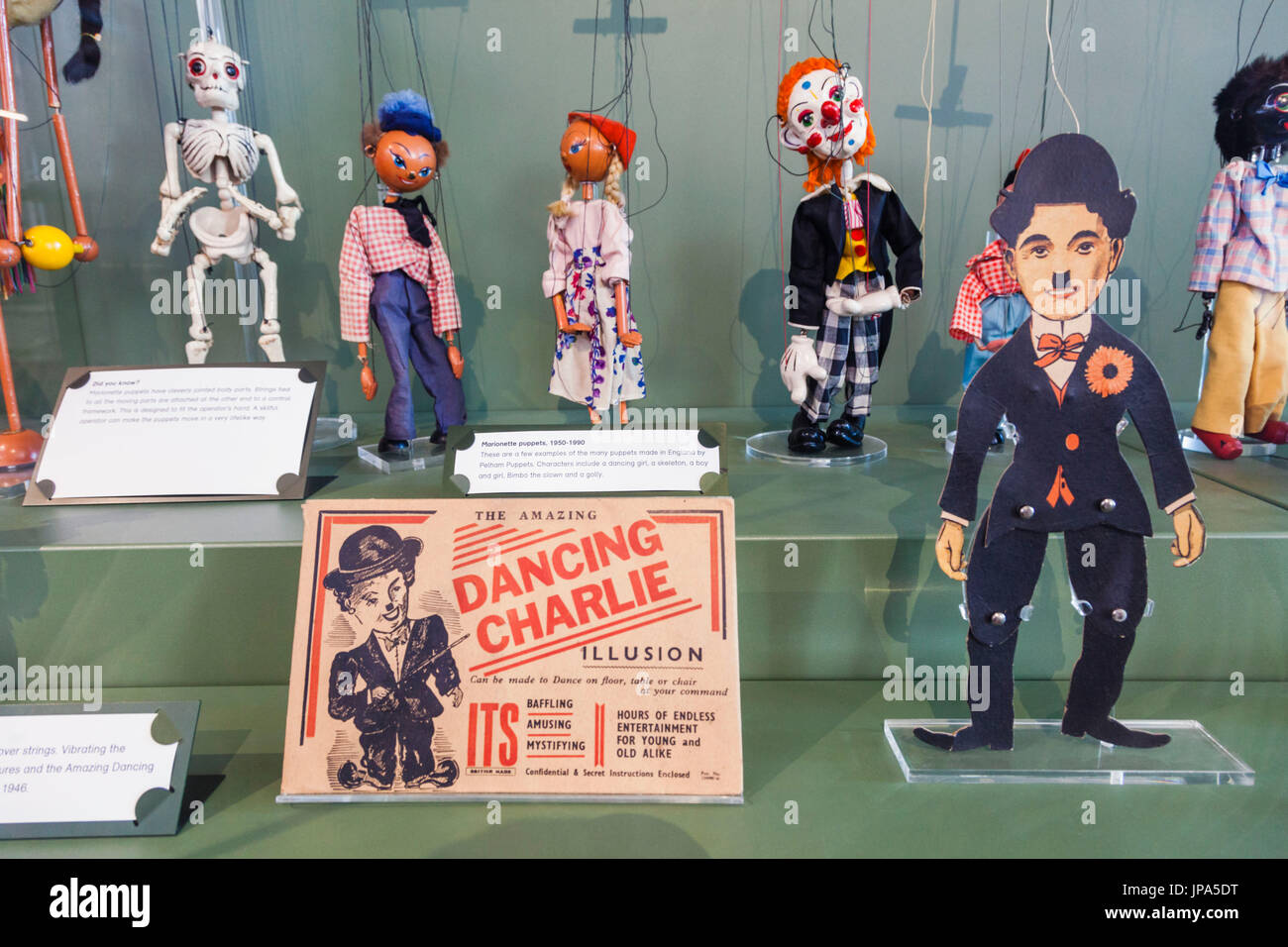 England, London, Bethnal Green, V&A Museum of Childhood, Charlie Chaplin Marrionette Puppet Stock Photo