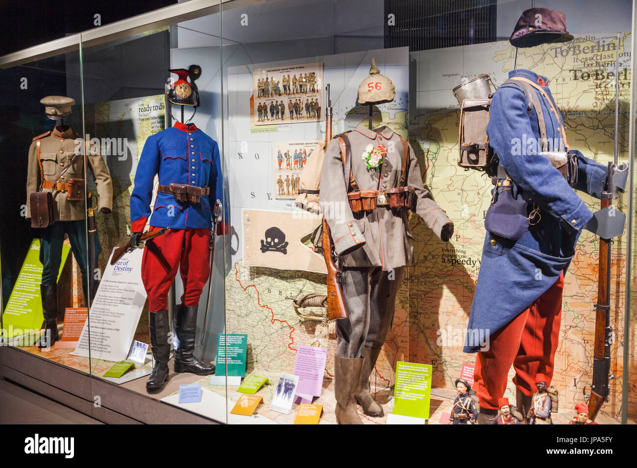 England, London, Lambeth, Imperial War Museum, WWI European Military Uniforms Stock Photo