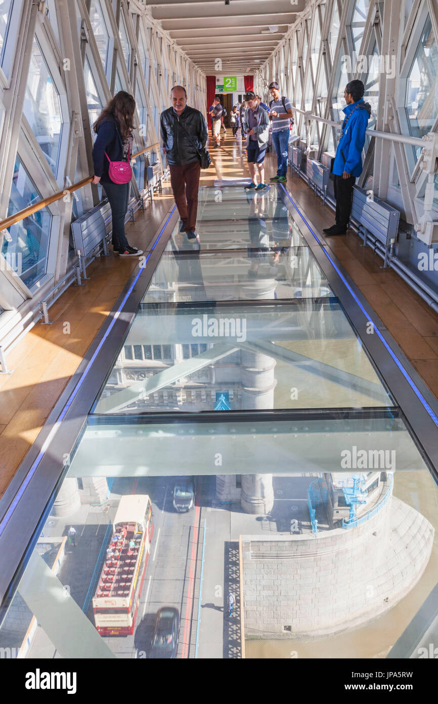 England, London, Tower Bridge, Interior Glass Walkway Stock Photo