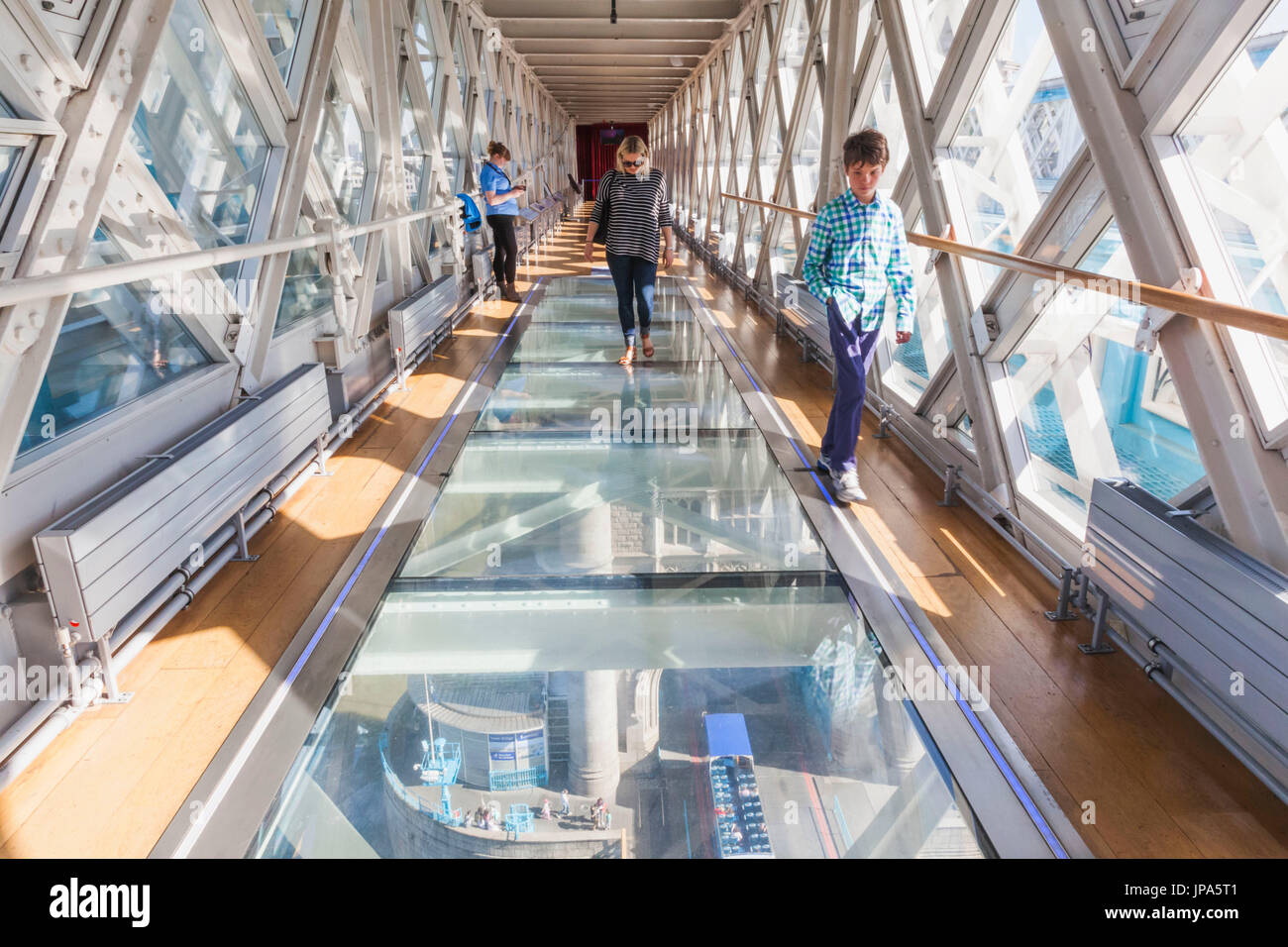 England, London, Tower Bridge, Interior Glass Walkway Stock Photo