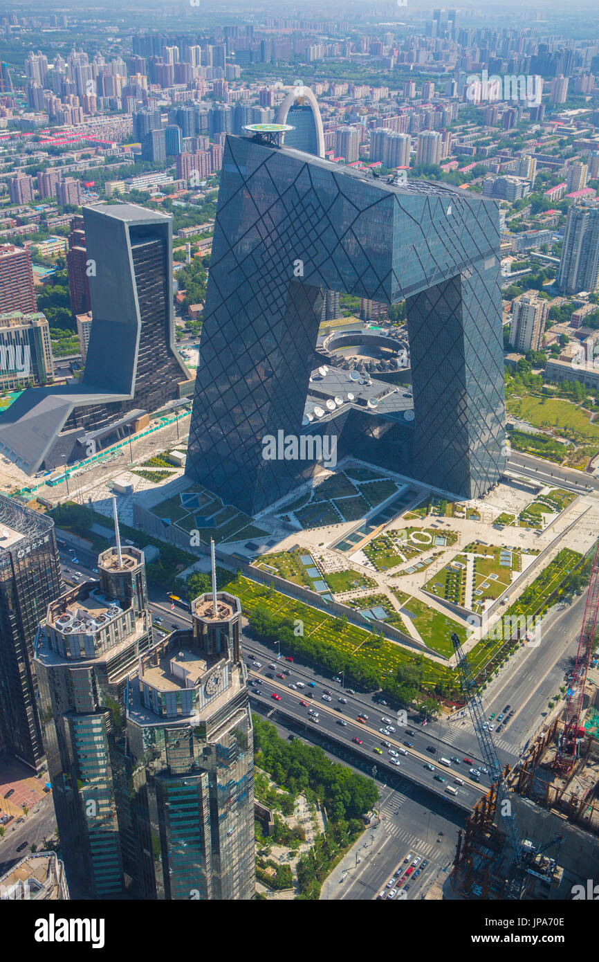China, Beijing City, Guomao District CCTV Television Headquarters Building Stock Photo