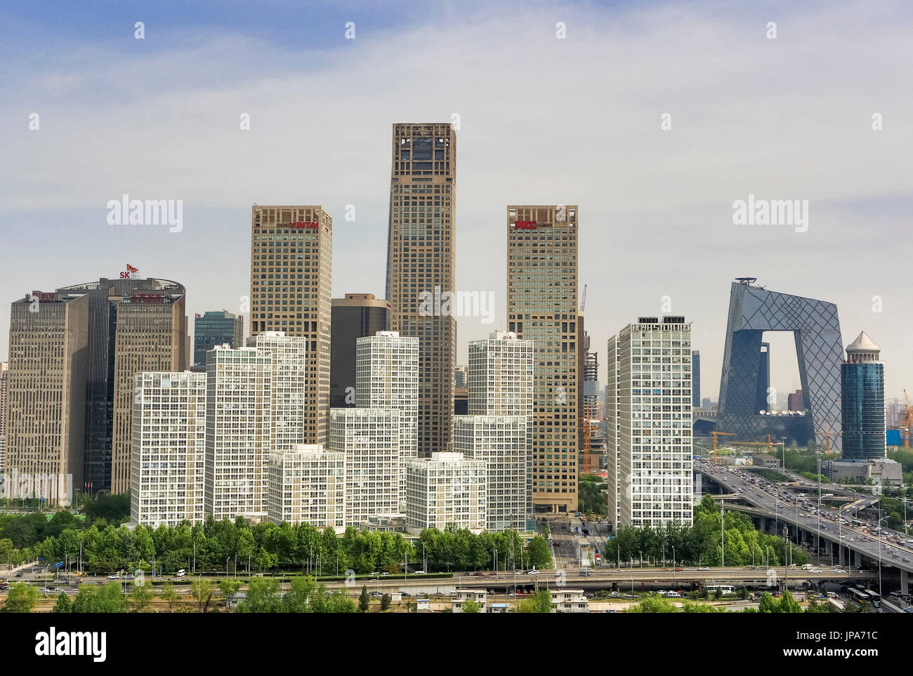 China, Beijing City, Guomao District skyline, East second ring road, CCTV Headquarters Building Stock Photo