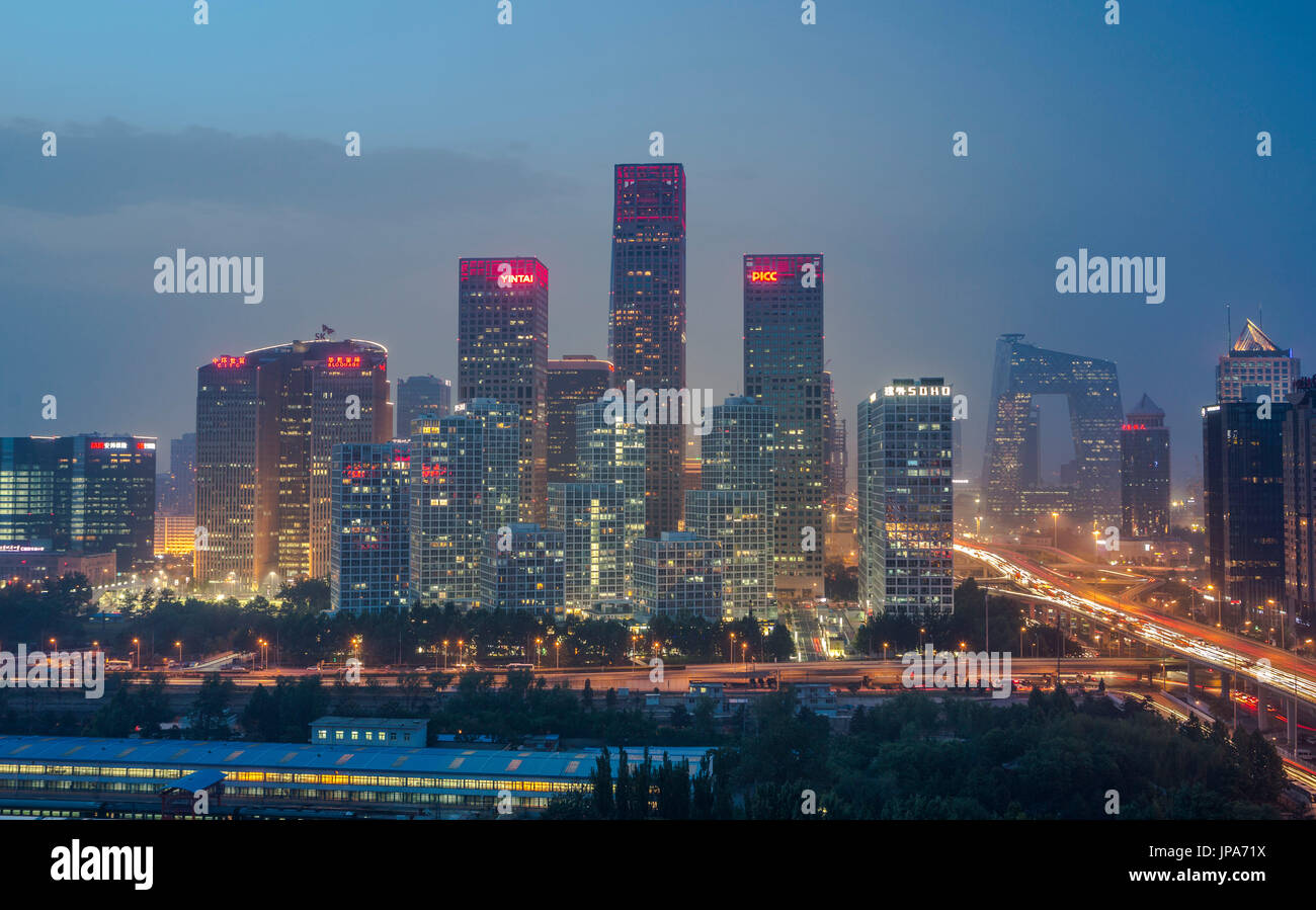 China, Beijing City, Guomao District skyline, East second ring road, CCTV Headquarters Building Stock Photo