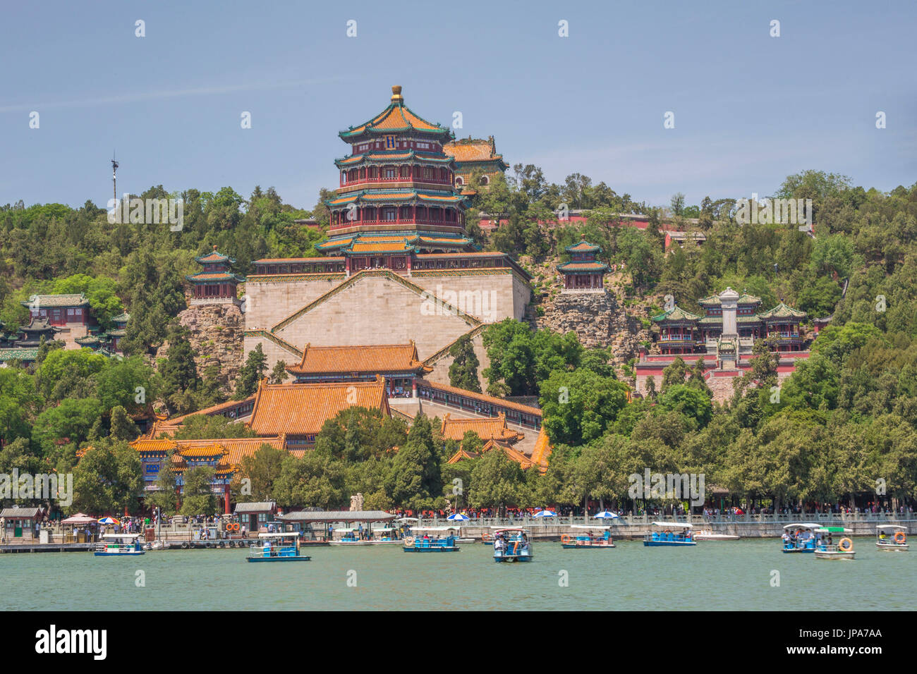 China, Beijing City, The Summer Palace, Longevity Hill, Buddhist Fragance Pavilion, Kunming Lake Stock Photo