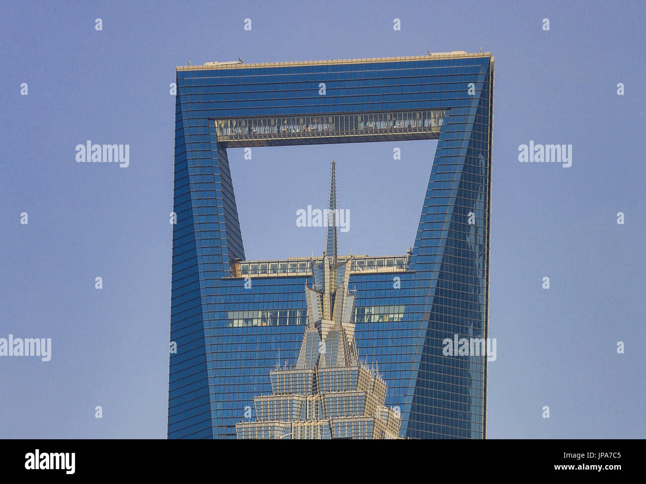 China, Shanghai City, Jinmao and World Financial Center Towers Stock Photo