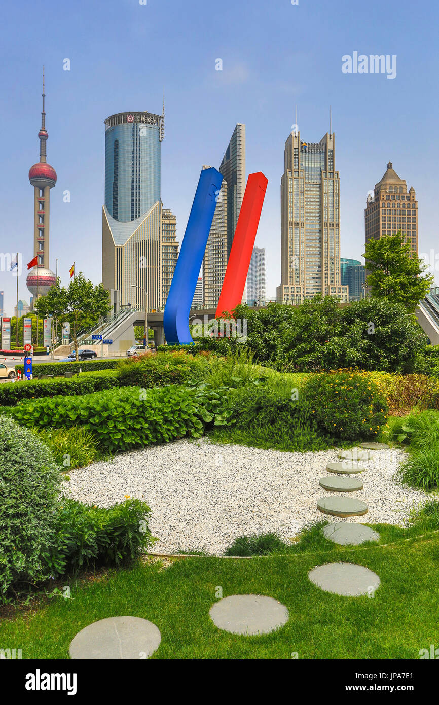 China, Shanghai City, Pudong District skyline, Oriental Pearl TV Tower Stock Photo