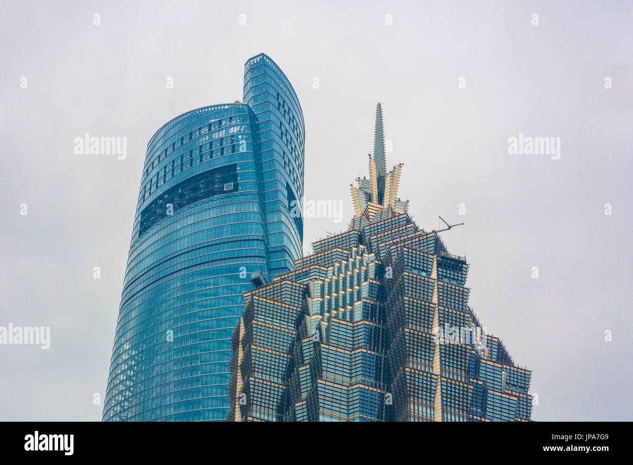 China, Shanghai City, Pudong District, World Financial Center and Jinmao Building Stock Photo