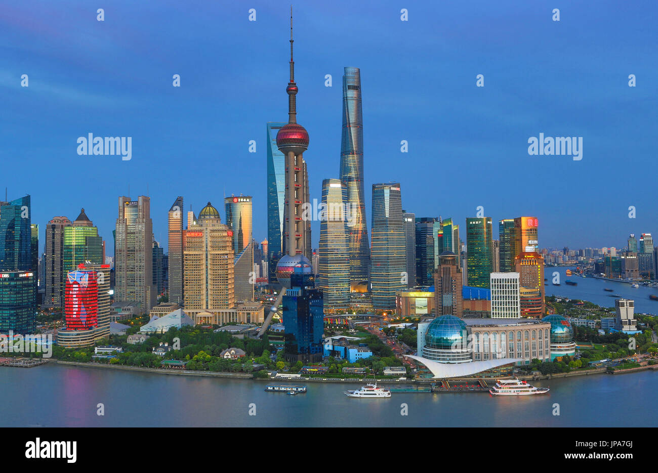 China, Shanghai City, Pudong Skyline, Oriental Pearl, World Financial ...