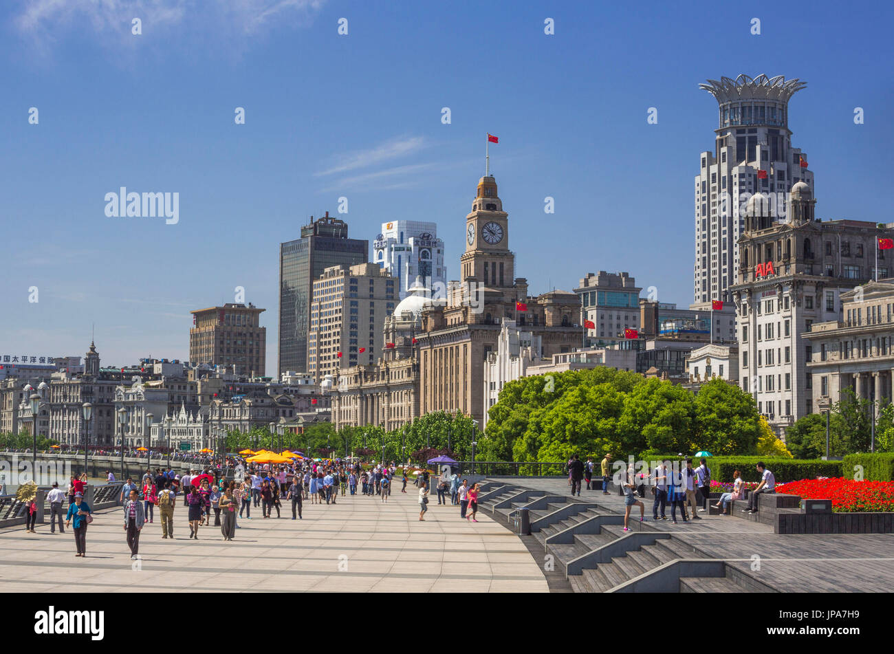 China, Shanghai City, The Bund and Huangpu River Stock Photo