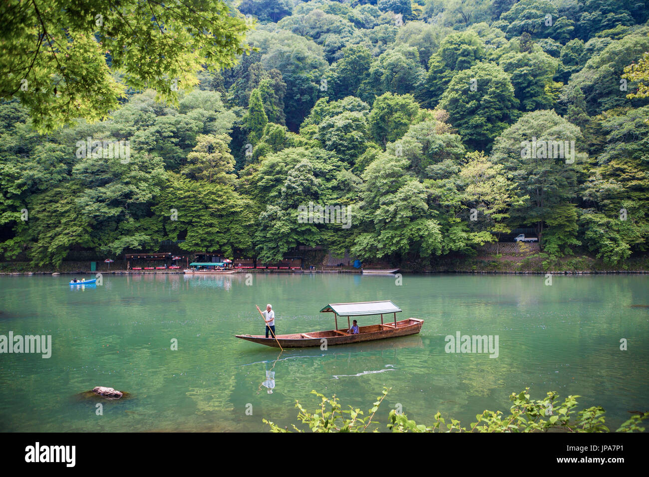 Japan, Kyoto City, Arashiyama Mountain, Oi River,boat Stock Photo