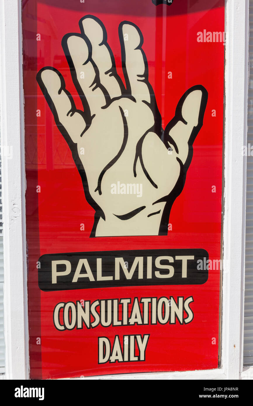 England, Norfolk, Great Yarmouth, Great Yarmouth Pier, Palmist Sign Stock Photo
