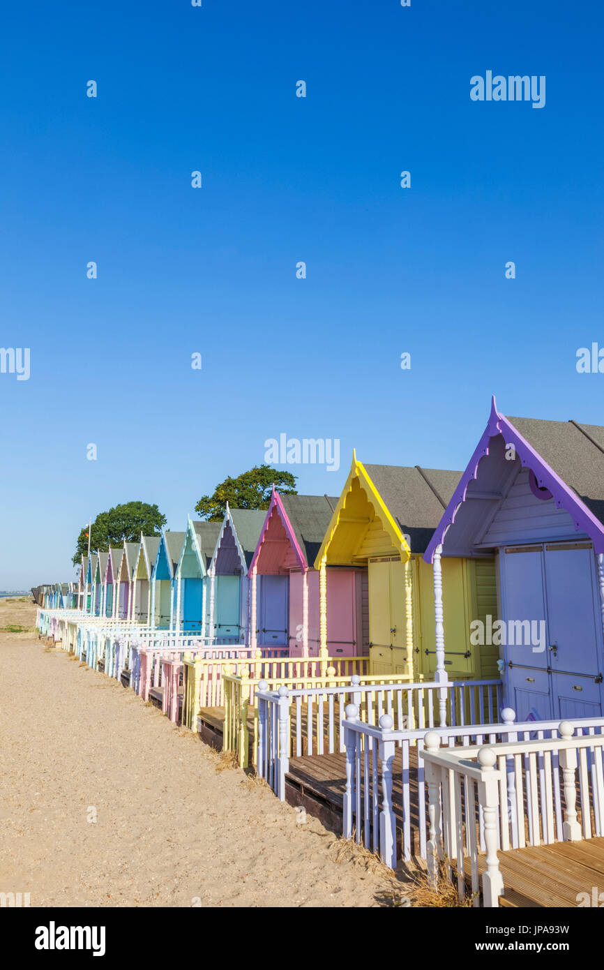 England, Essex, Mersea Island, Beach Huts Stock Photo