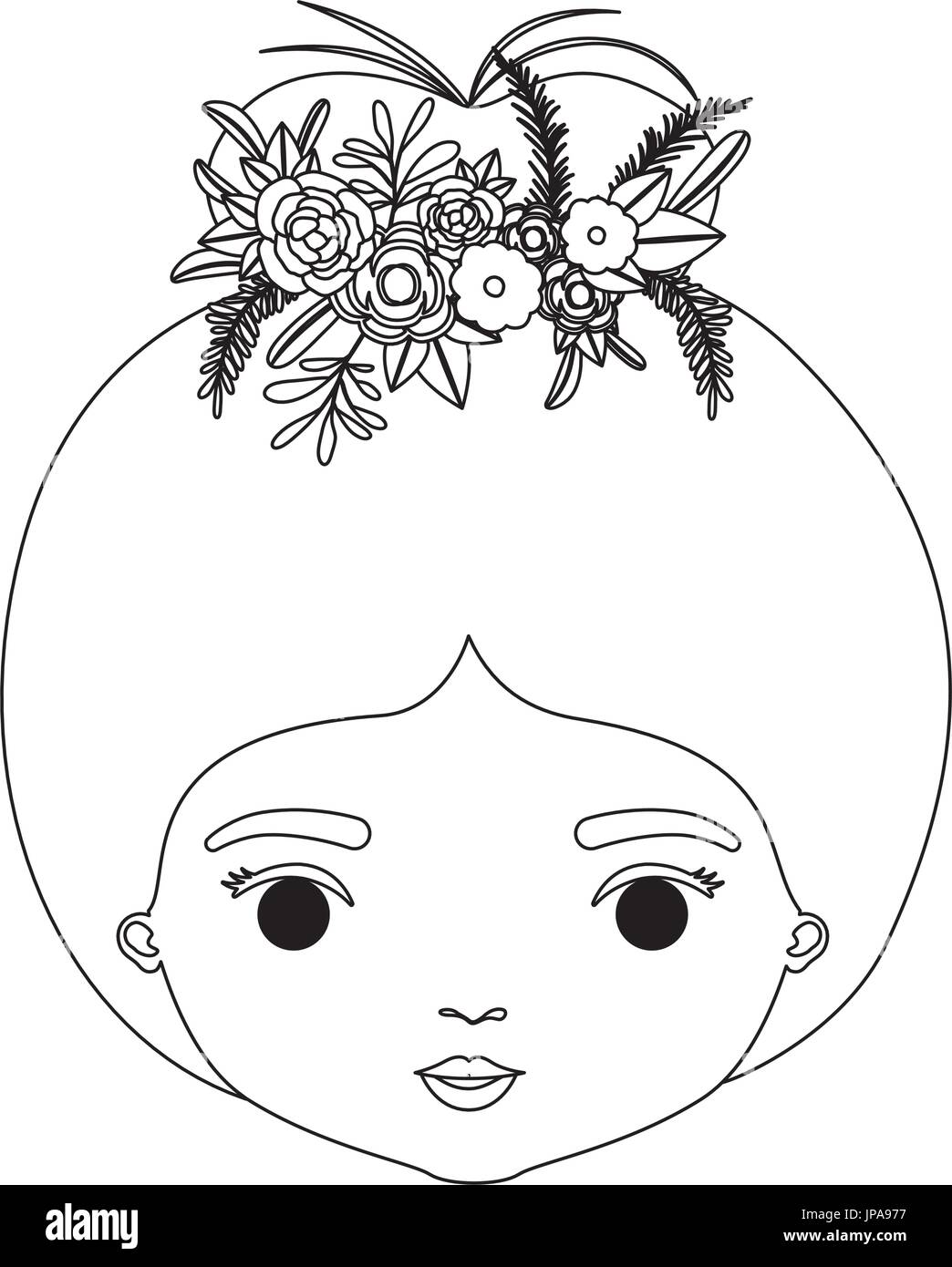 monochrome silhouette of caricature closeup front view face woman with ...