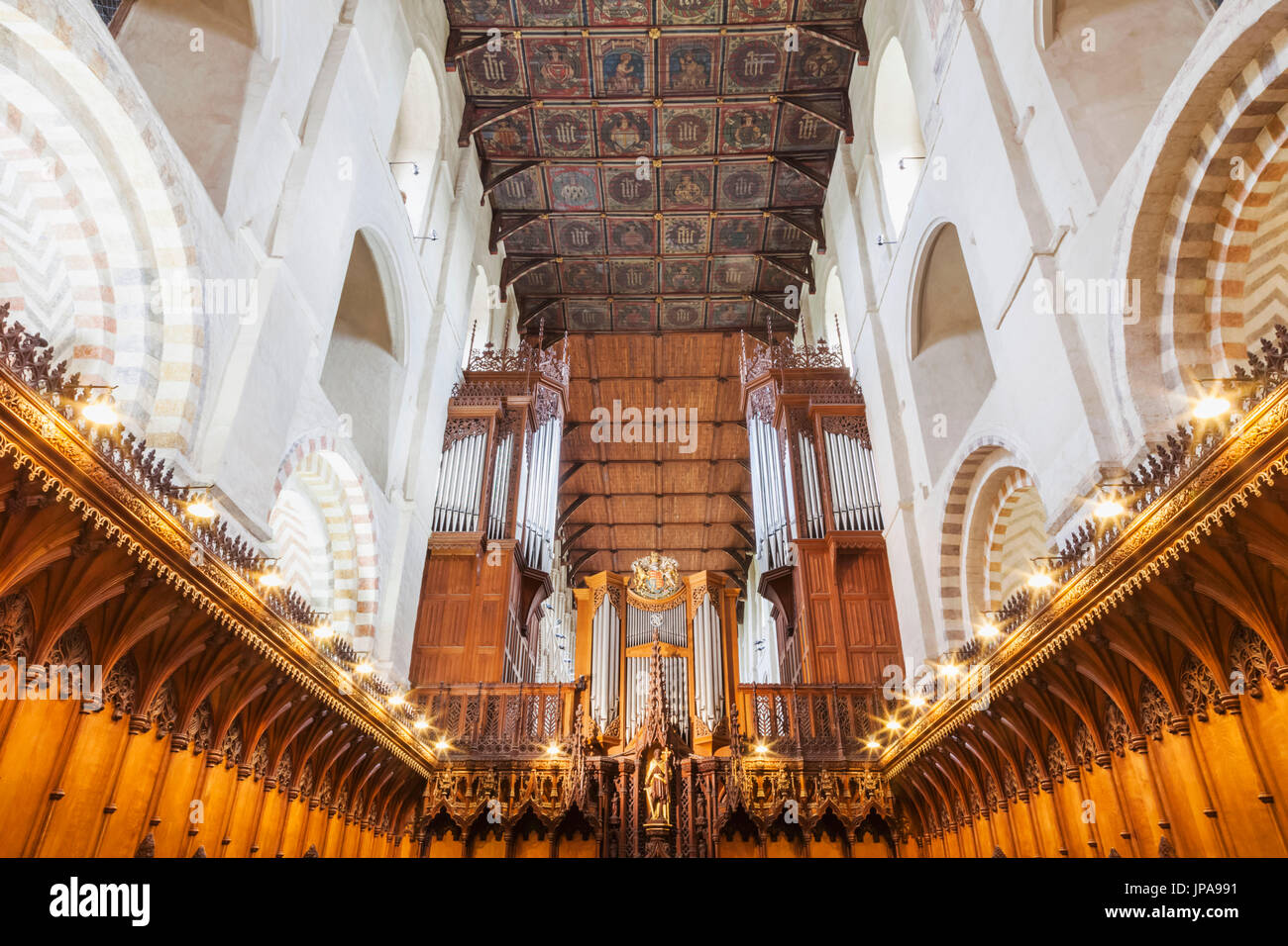 England, Hertfordshire, St.Albans, St.Albans Cathedral and Abbey Church, The Nave Stock Photo