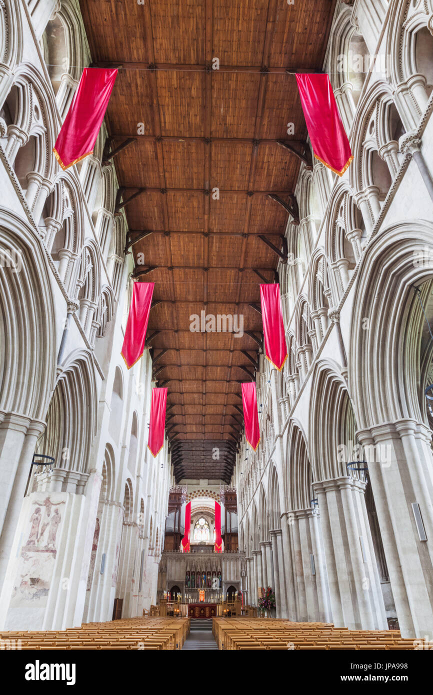 England, Hertfordshire, St.Albans, St.Albans Cathedral and Abbey Church, The Nave Stock Photo