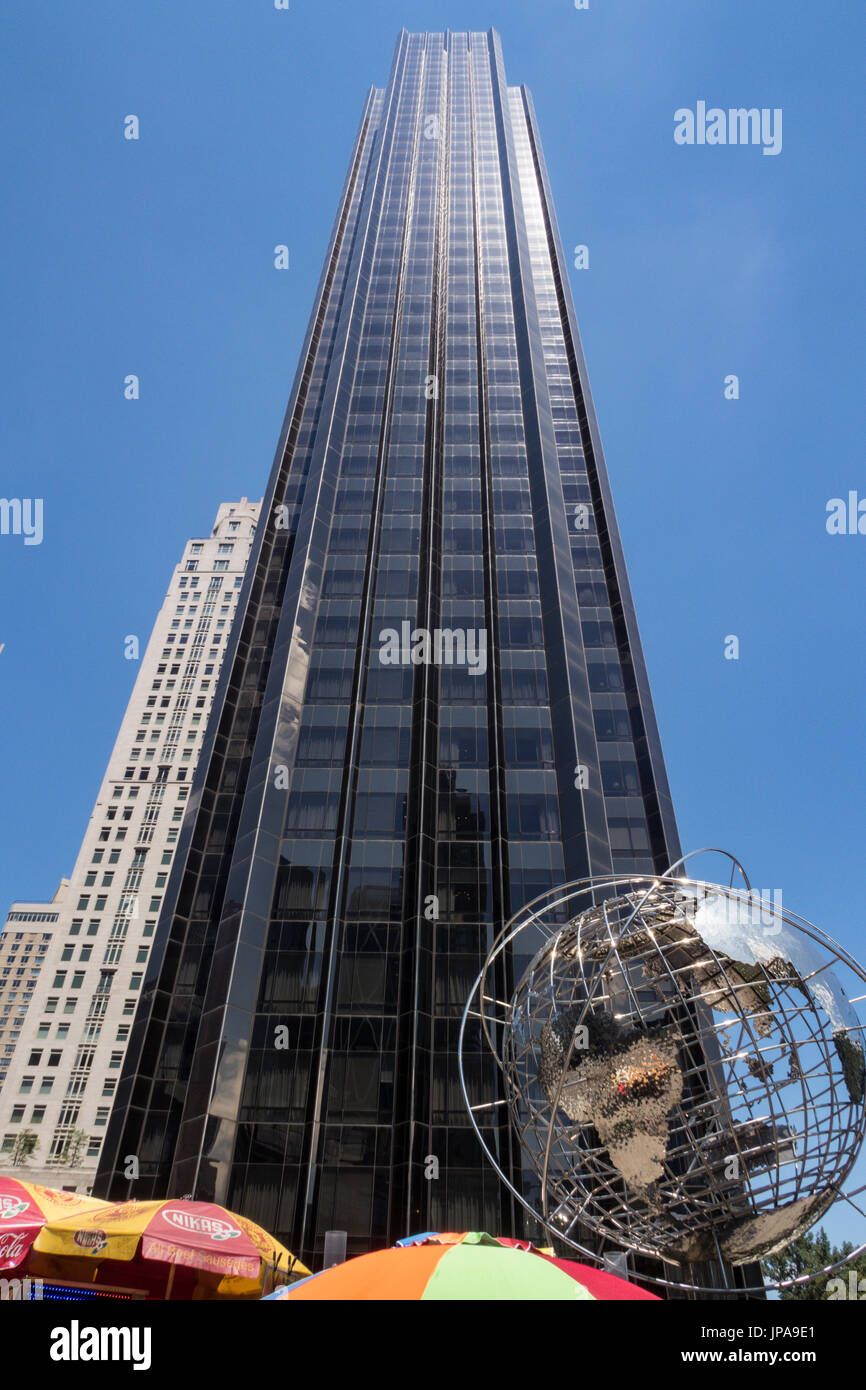 Trump International Hotel and Tower with Globe at Columbus Circle, NYC, USA Stock Photo