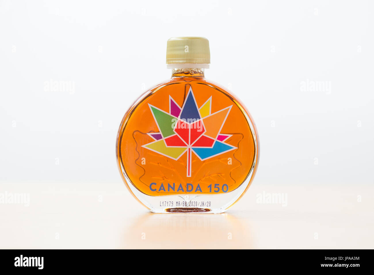 Canada 150 logo on Turkey Hill Sugarbush Ltd canadian maple syrup Stock Photo