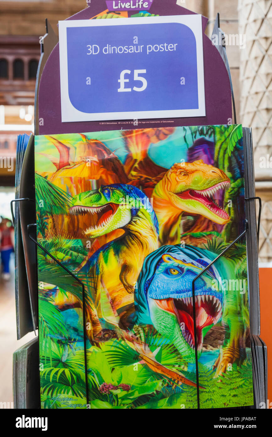 England, London, Natural History Museum, Souvenir Shop Display of 3D Dinosaur Poster Stock Photo